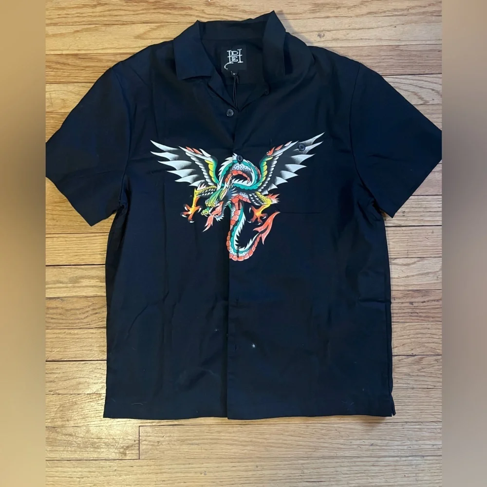 Ed Hardy Black Dragon Graphic Shirt Medium